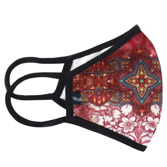 New Handmade Red Boho Tribal Washable Face Mask - Picture 3 of 5